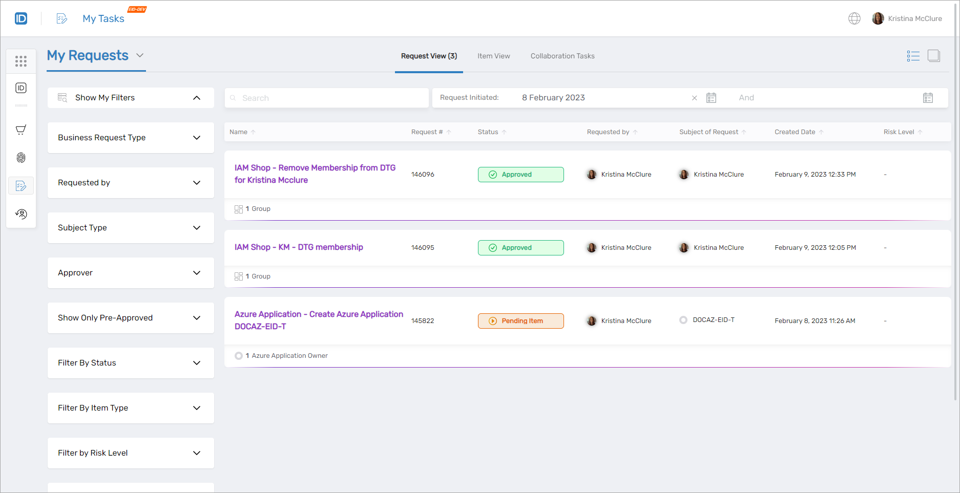 My Tasks Interface